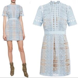 Self-Portrait Blue Spiral Panel Lace Mini Dress Guipure Size 4
